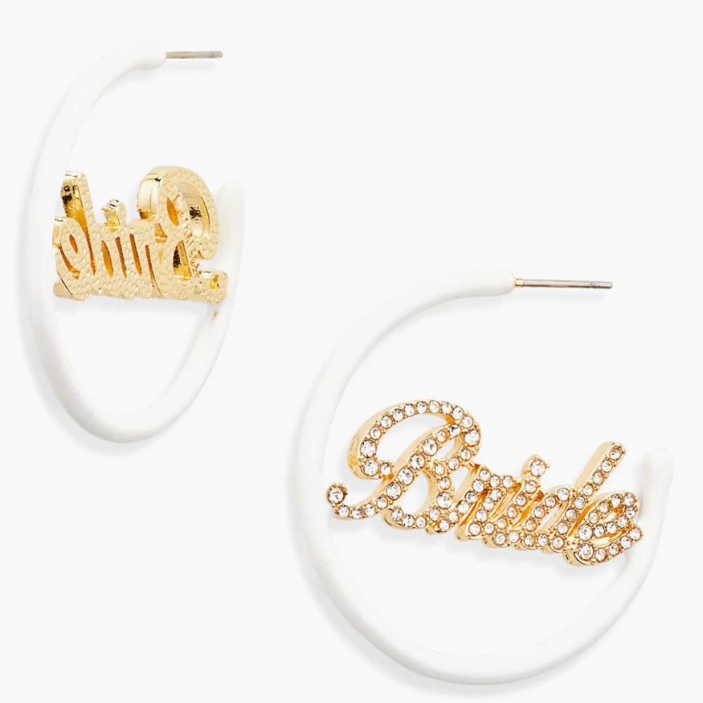 BaubleBar Wife Of the Party White Bride Bridal Hoop Earrings